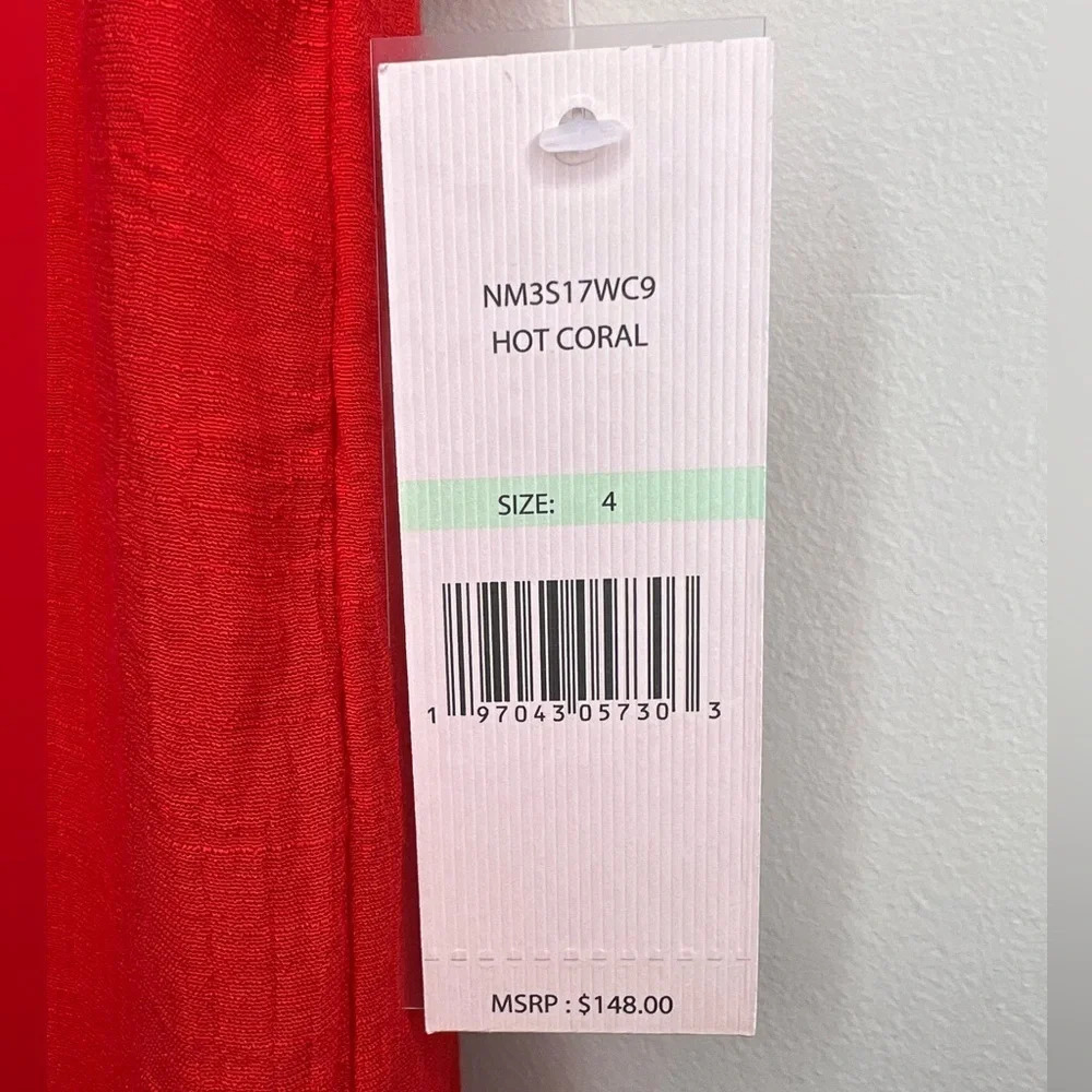 Nanette Lepore Hot Coral 3/4 Sleeve Tired Ruffle Midi Dress V-neck sz 4 NWT - Picture 6 of 8